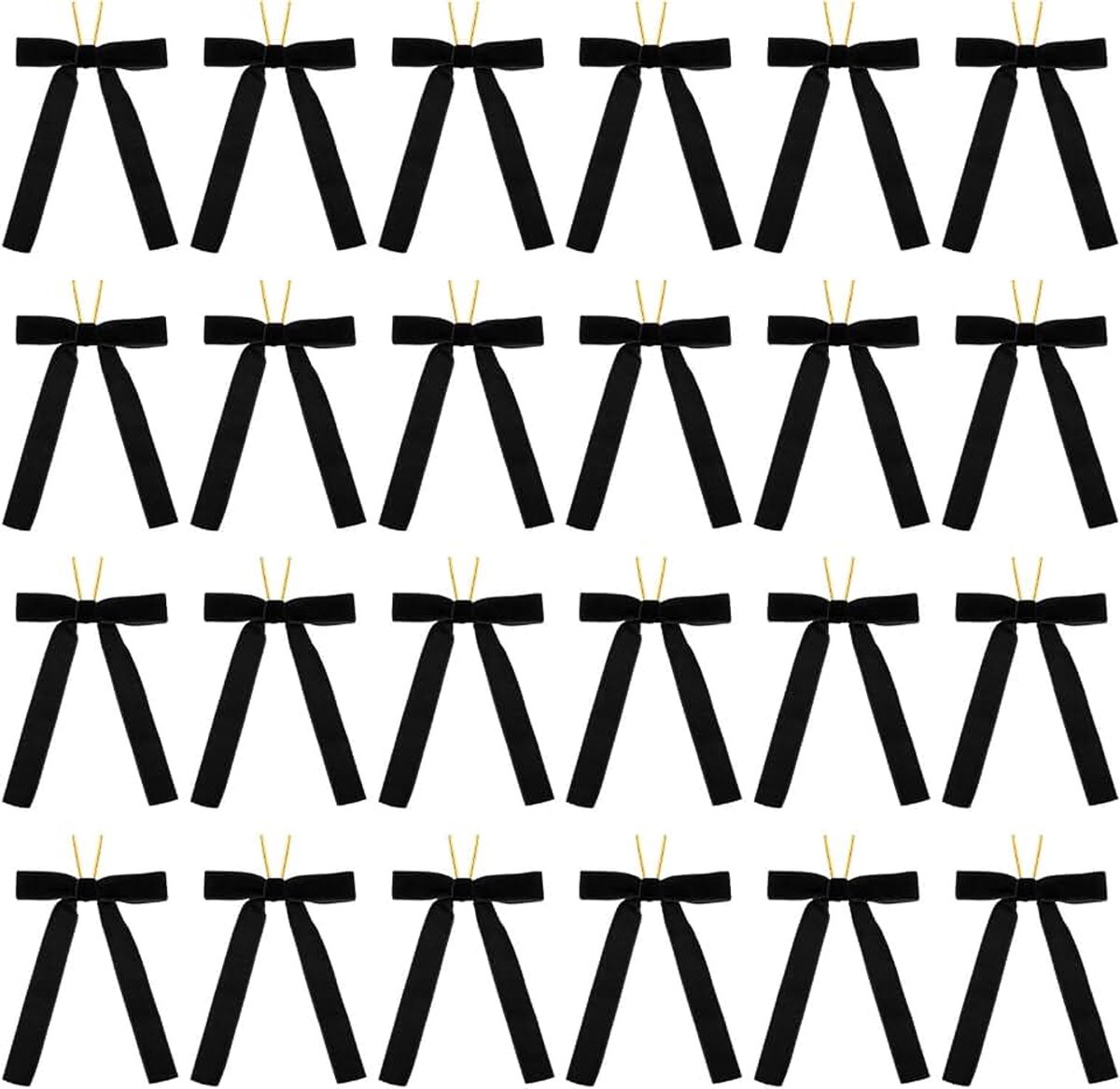 Strikken, 24 stuks fluwelen ornamenten lint geschenkstrikken vintage krans boog voor kerstboom bruiloft verjaardagsfeestjes decor, zwart (2,5 cm breed, 12,5 x 18,5 cm)