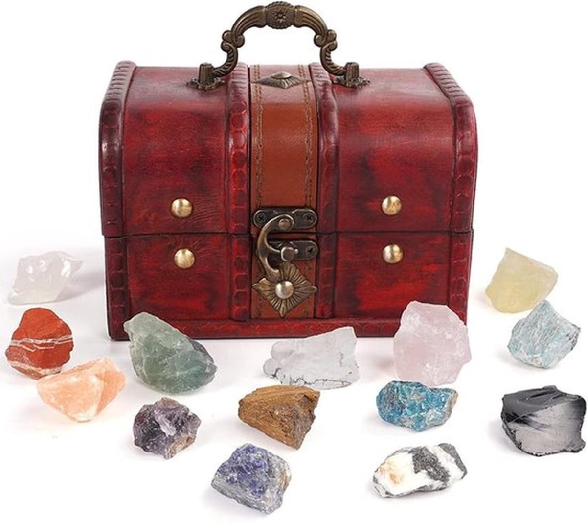 - Kristallen en genezende stenen geschenkset - Retro houten doos - Energiekristallen - Meditatie - Yoga - Wicca - Tuimelen - Fontein rotsen - Decoratie - Polijsten - Vriendin - Beginners - Geschikt voor alle leeftijden - Natuurlijke kleuren