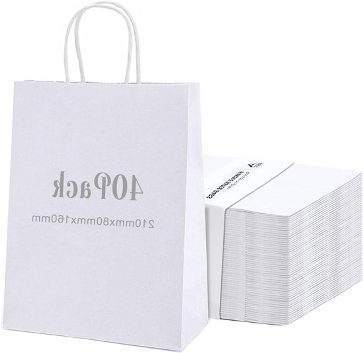 40 witte papieren cadeauzakjes met handvat - Kraftpapier - Snoepzakjes - Feestzakjes - 16 x 8 x 21 cm - Kinderverjaardag - Babyshower - Bruiloft