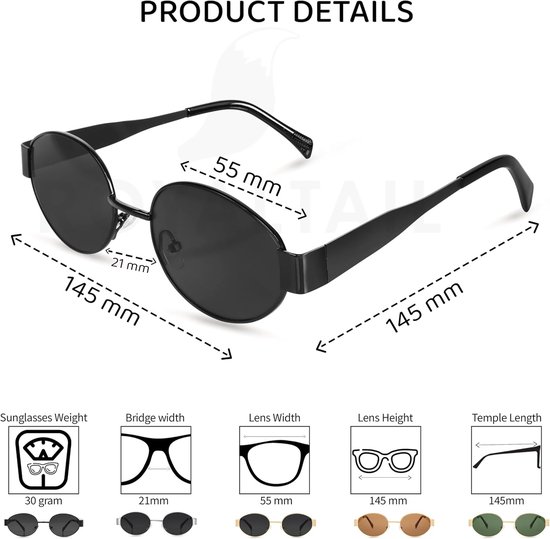 Ovale Zonnebril - Dames Heren - Bescherming Tegen Zon - Krasbestendige Glazen - 55 mm Lensbreedte - Zwart — afbeelding 4