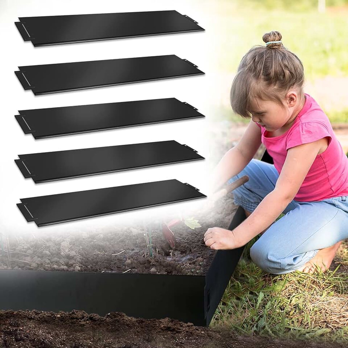 Metalen gazonrand 10m-10st Gegalvaniseerde maairand 100 x 18cm per stuk Aanpasbare flexibele rand voor tuinplanten groenten bloemen bloemen, zwart