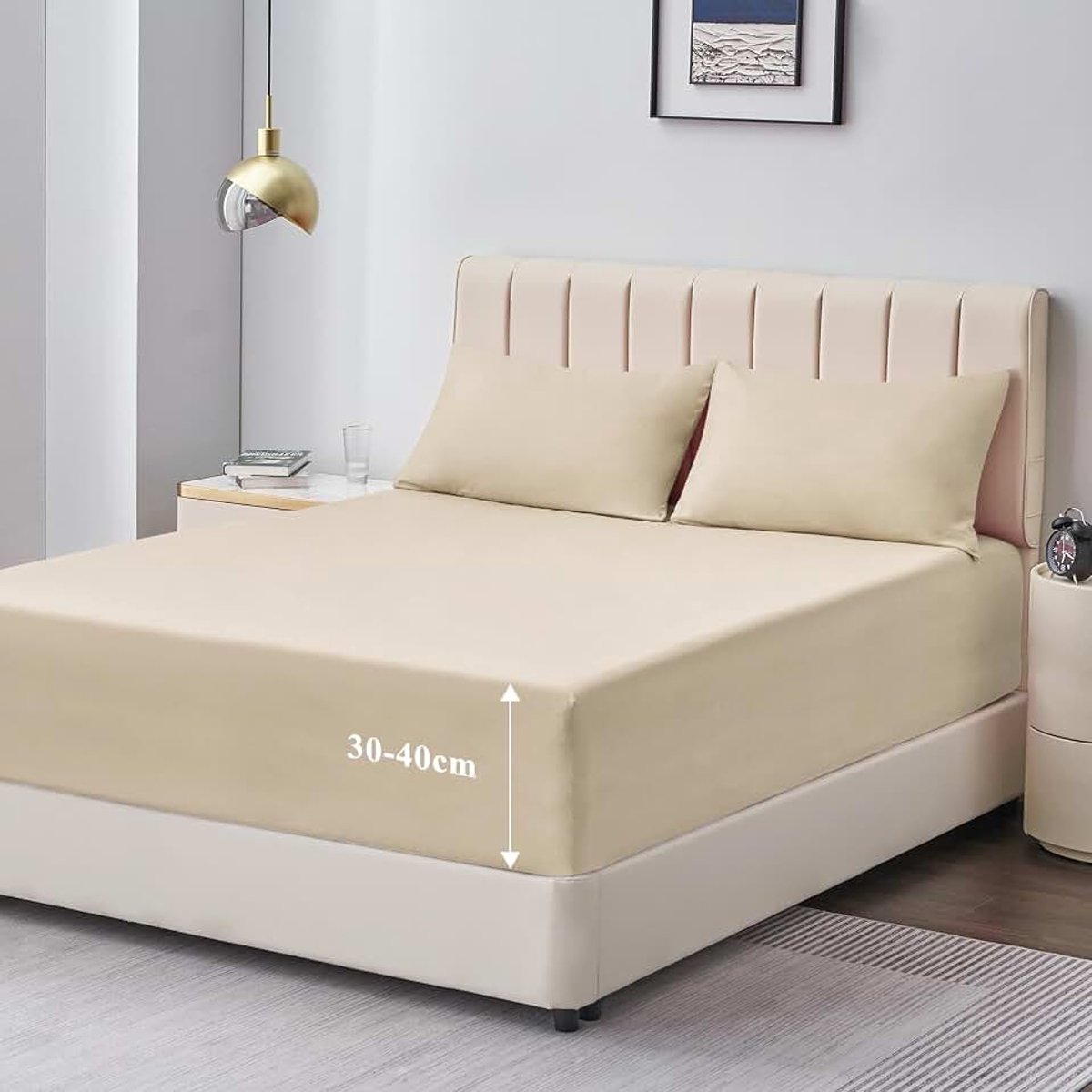 DXHome Hoeslaken, 160 x 200 cm, bedlaken voor boxspringbed, kaki, van premium microvezel, zacht, matrashoogte 40 cm, voor waterbed, bed, hoeslaken