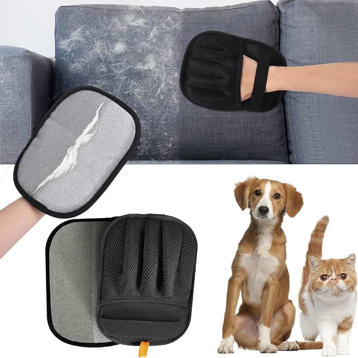 Handschoen voor dierenhaar, 2 stuks, magnetische vachthandschoen, huisdierhaarverwijderaar, handschoen voor het verwijderen van dierenharen, toepasselijke banken, tapijten