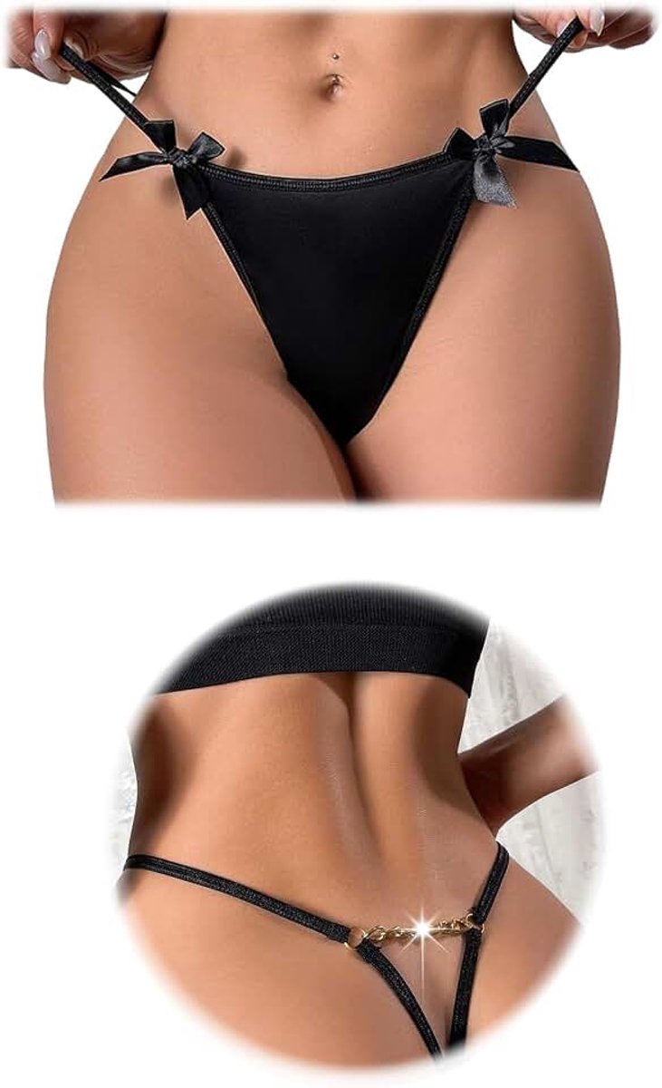G-string string slipjes met strikje T-back string V-taille slipjes met ketting Lage taille naadloos ondergoed