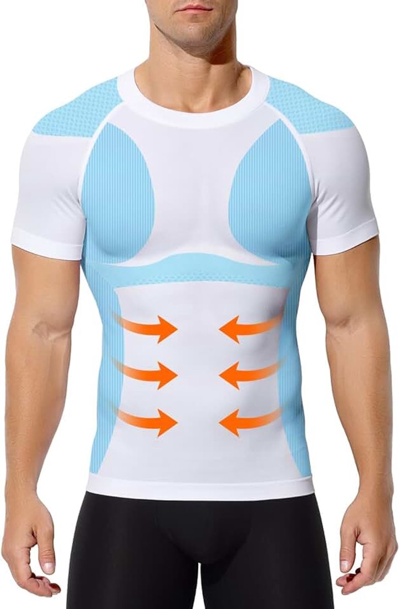 Kevin Shapewear Heren Compressie Korte Mouwen Shirt, Buikweg Onderhemd Heren Elastische Figuurvormende Buikweg Ondergoed Compressieshirt