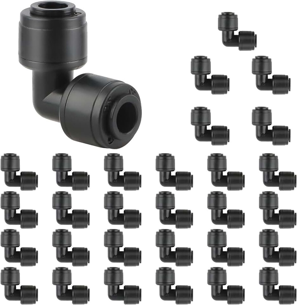 30 stuks Quick-Connect druppelirrigatie, hoekverbinder, 90 graden hoekverbinding, push-fit irrigatiefittingen voor 1/4 inch irrigatieslang, lekvrije aansluitingen voor druppel- en