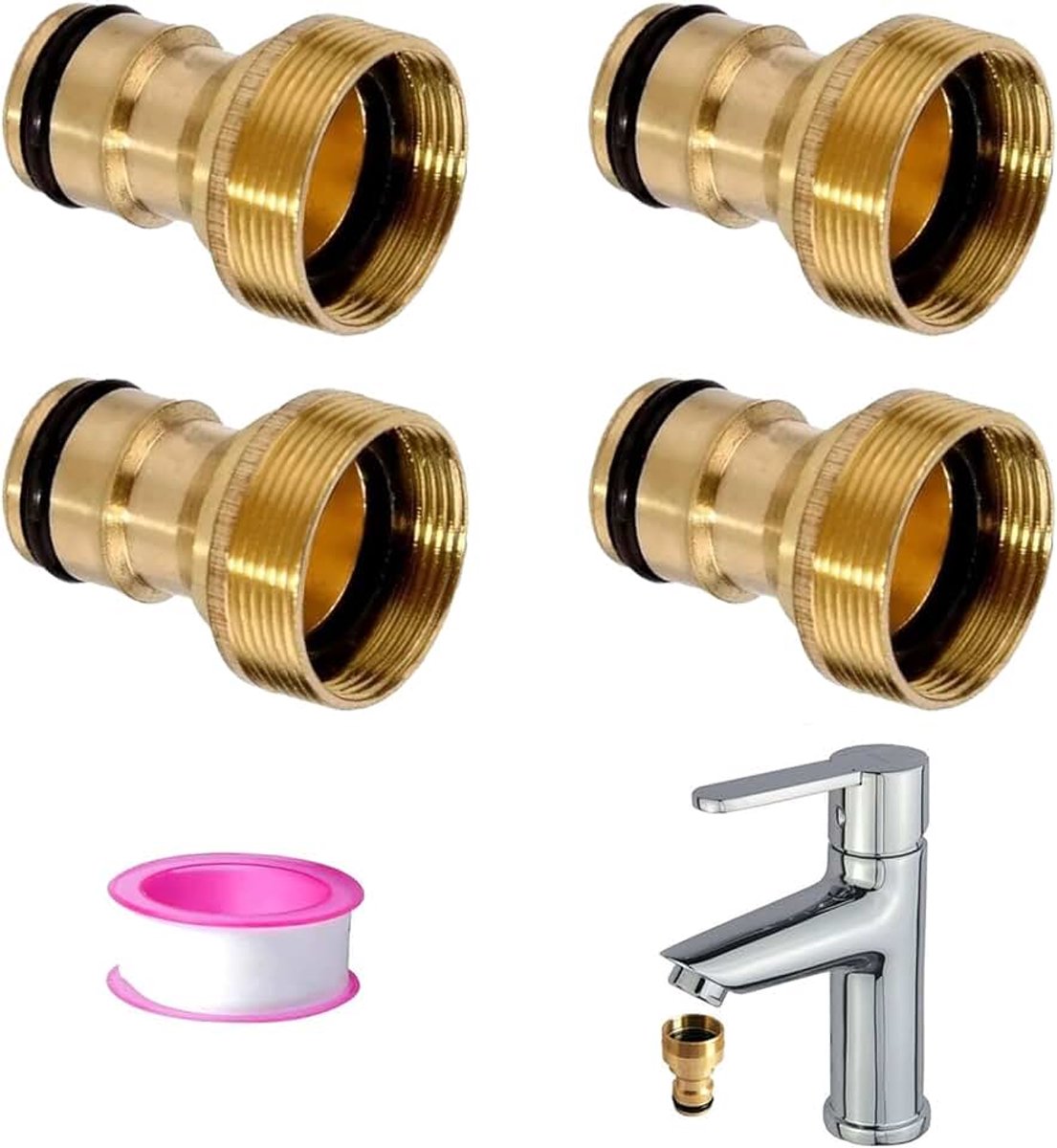 4 stuks universele keukenkraan connector, messing, kraanadapter, waterdraad, aansluiting tuinslang kraan