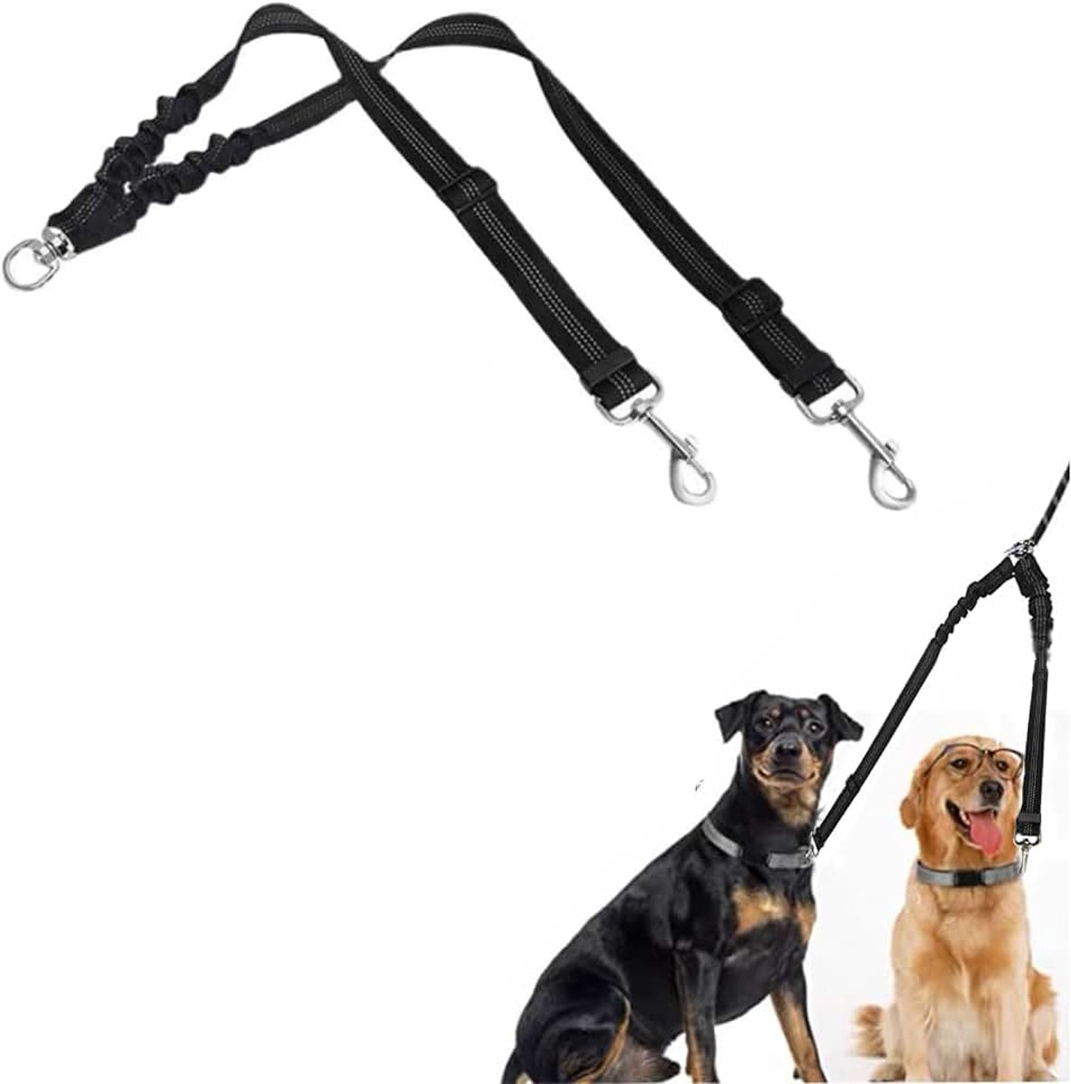 Hondenriem voor wandelen 2 honden geen wirwar dubbele lijn voor honden dubbele clip lijn voor honden dubbele hondenriem geen wirwar 360 ° draaibare reflecterende dubbele riem dubbele