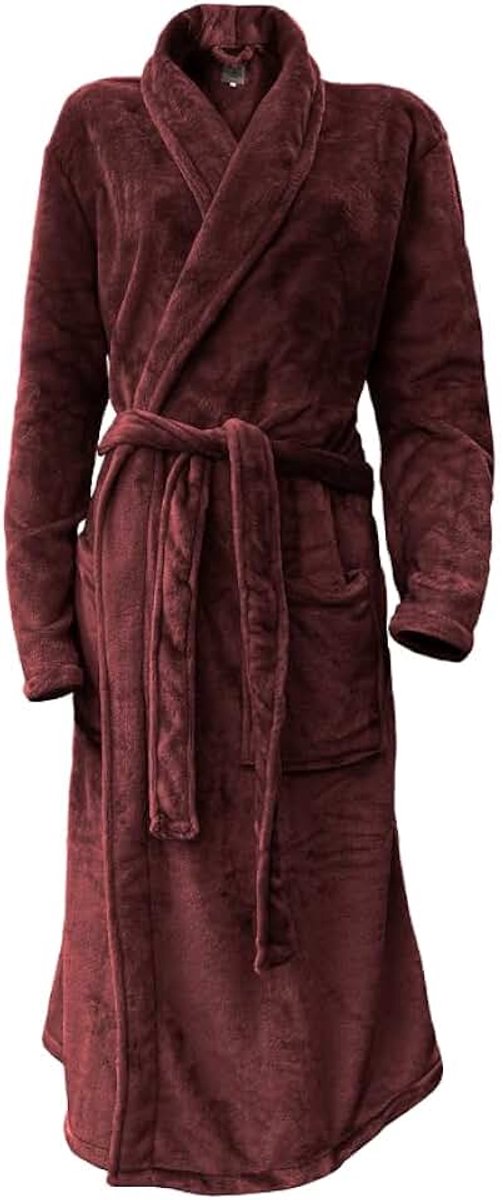 Fleece Badjas Uni - bordeaux - XL