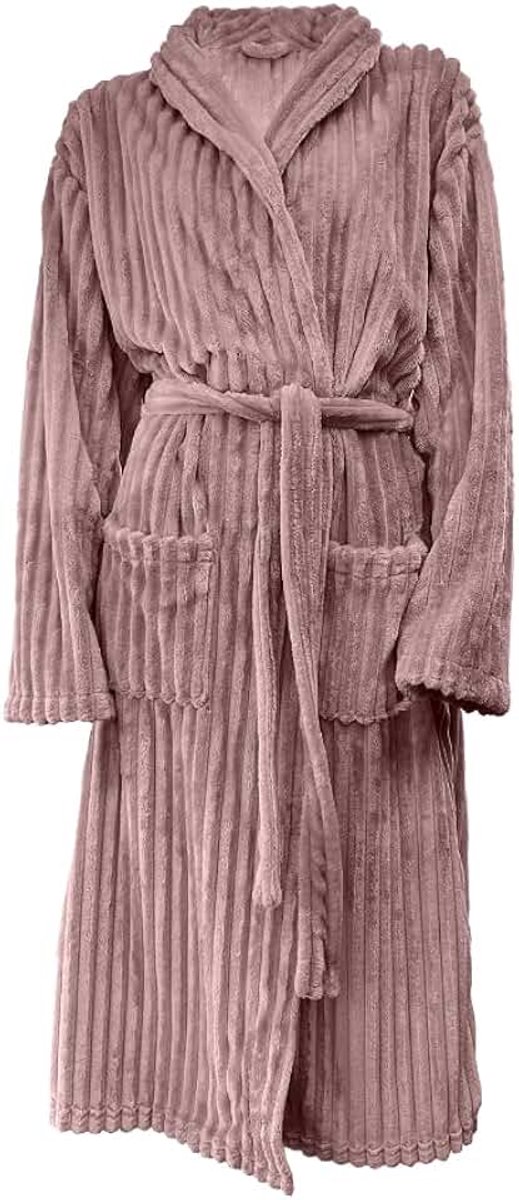 Rib Fleece Badjas - old rose - S