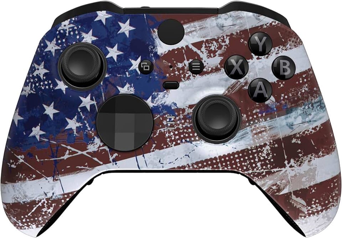EXtremeRate Voorste Schaal Cover voor Xbox One Elite Series 2 (Model 1797),Shell Case &Accent Rings Vervanging voor Xbox Elite Series 2 Wireless Core Controller-Impressie Amerikaanse Vlag