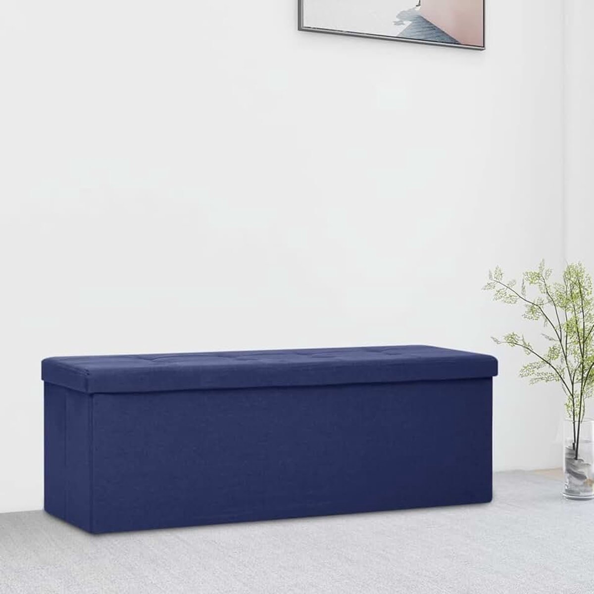 Zitbank met opbergruimte, opbergbank, zitgelegenheid, halbank, zitkist, opbergkist, opbergkist, garderobebank, zitcommode voor woonkamer, blauw, linnenlook