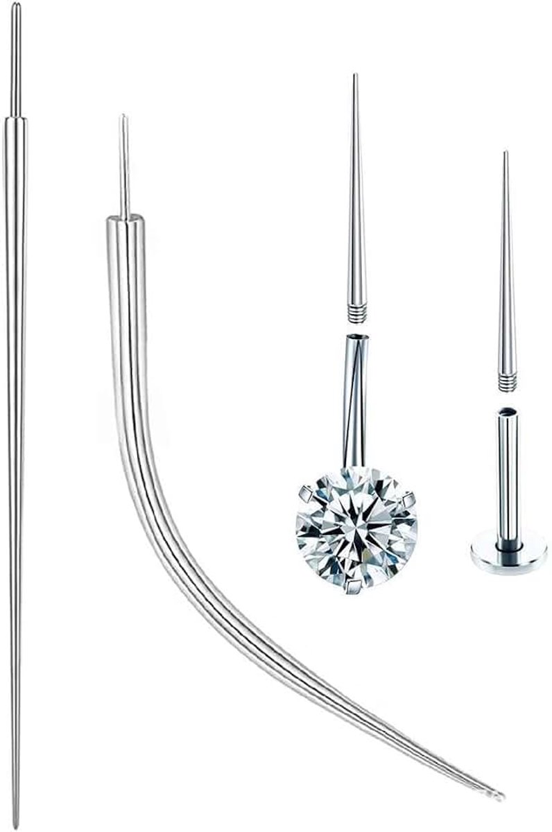 2 stuks roestvrijstalen conische introductiepen, zonder schroefdraad, uitbreidingsset voor gebogen piercing