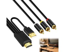 3-M unidirectionele HDMI ARC/eARC naar 3RCA audio converterkabel, 192 kHz audiokabel, HDMI eARC/ARC audio-extractor, USB-bediening, audio-extractor converter voor AV-aansluiting van tv naar projector