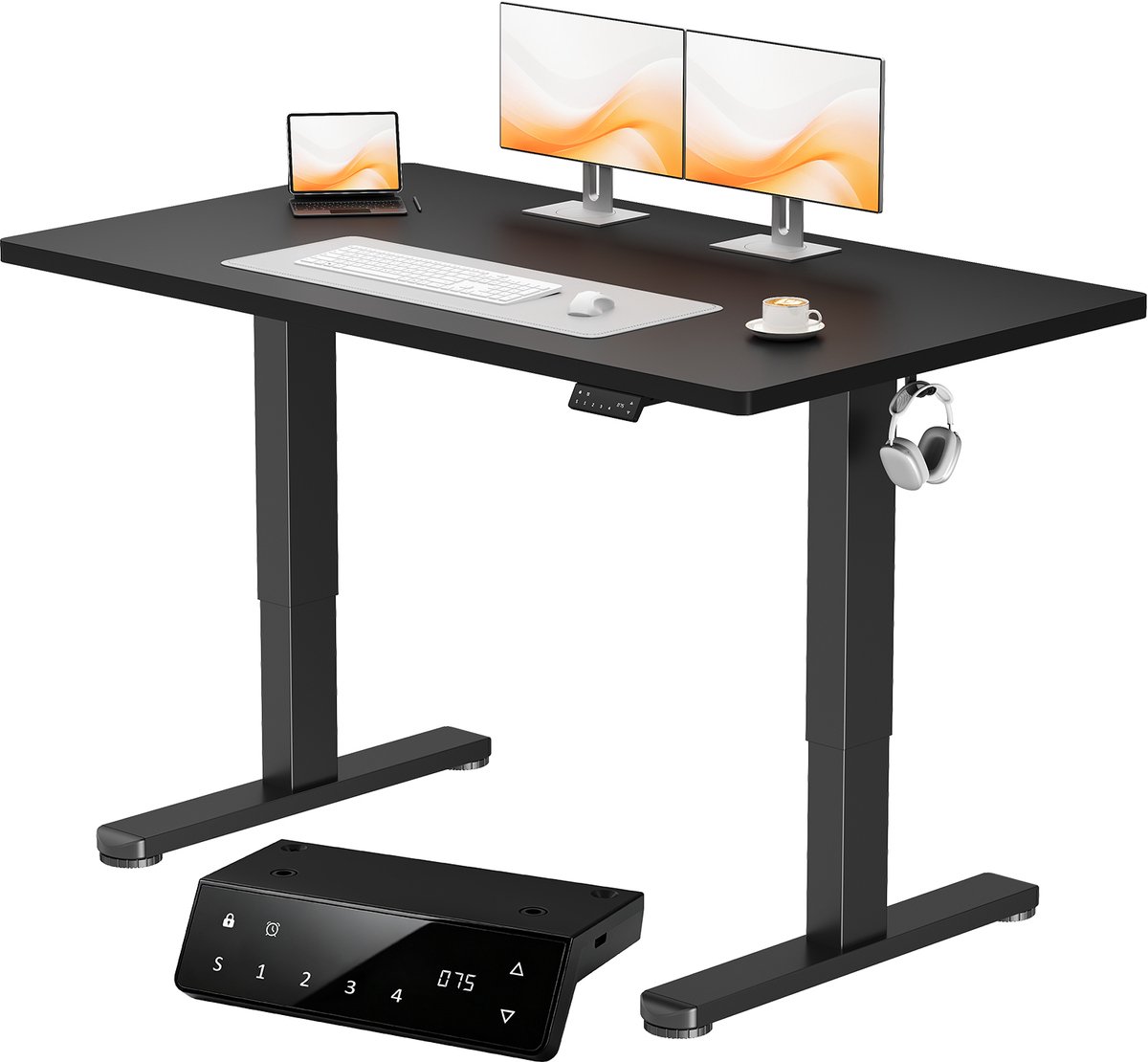 Devoko elektrisch zit-sta bureau 140 x 70 cm - dubbele motor, stevig 25 mm werkblad uit één stuk, USB en USB-C
