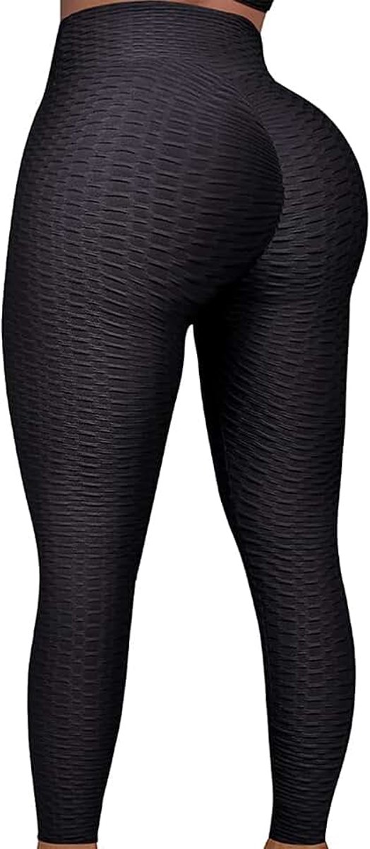 Leggings voor dames, billen-scrunch, hoge taille, stretch, gym, workout, yogabroek, anticellulitis, compressieleggings, #1 Zwart, M