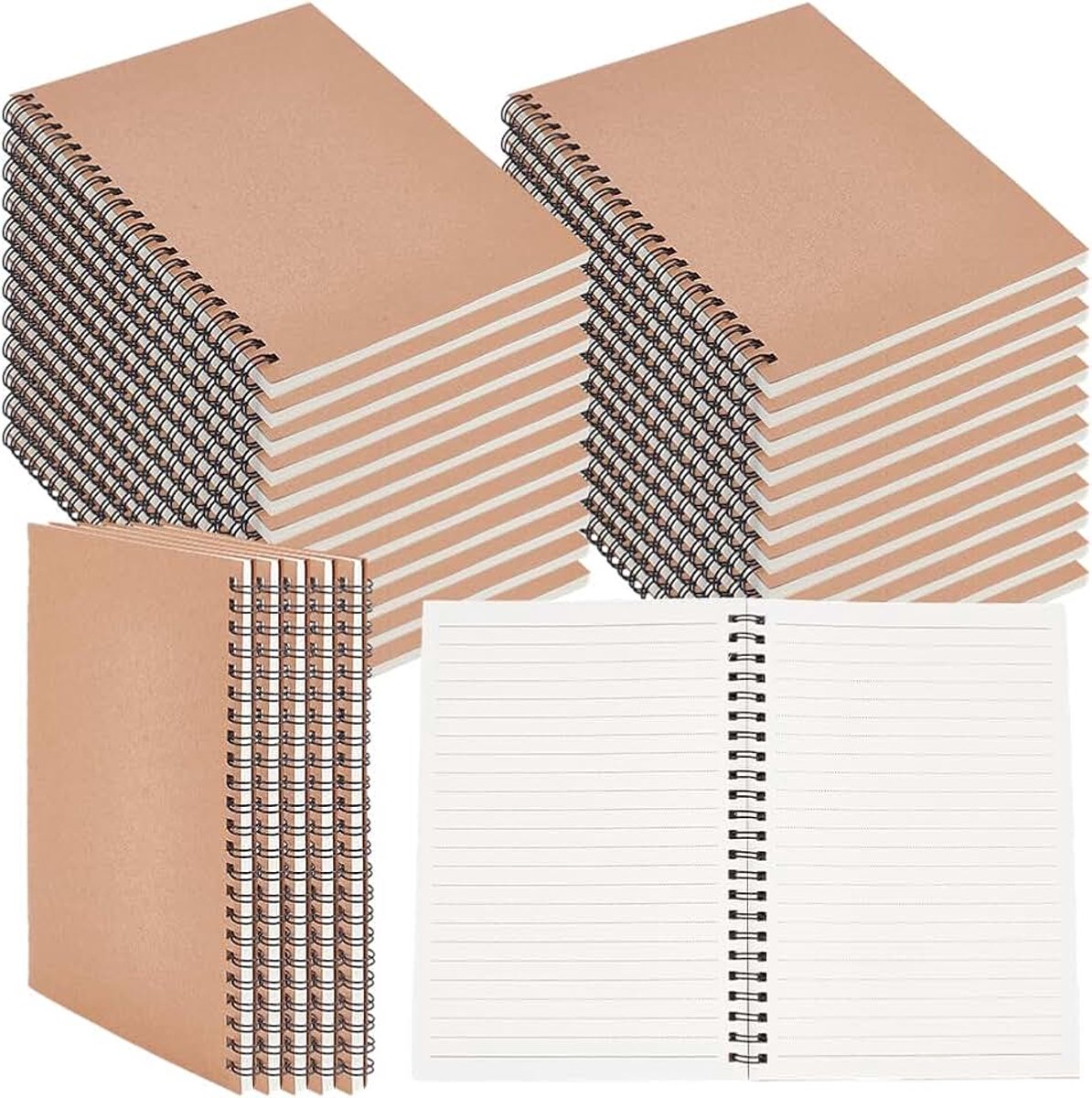 30 stuks spiraalnotitieboeken, A5, hardcover, 14,6 x 20,6 cm, 60 vellen, 120 pagina's, reisdagboek, schrijfblok, notitieblok, voor werk, thuis, kantoor