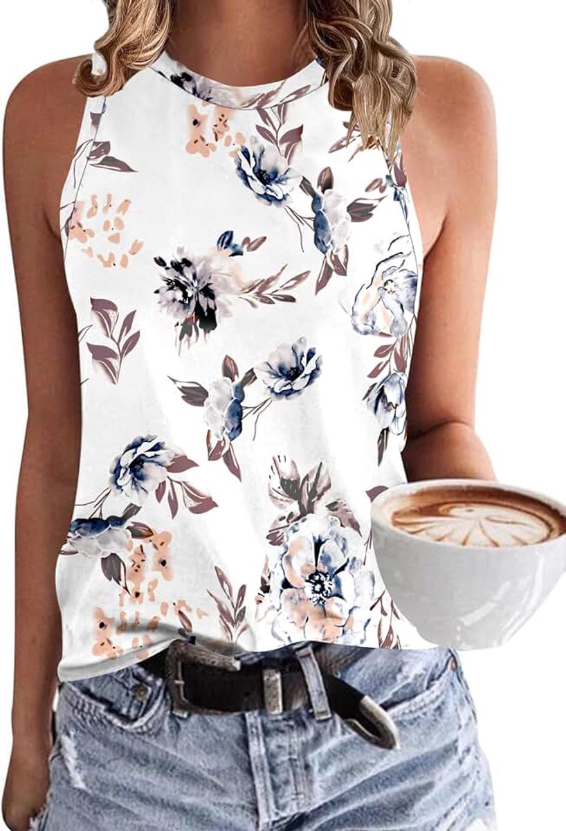 Tanktop voor dames, mouwloos, bovenstuk, zomer, tanktop, ronde hals, blouse, top