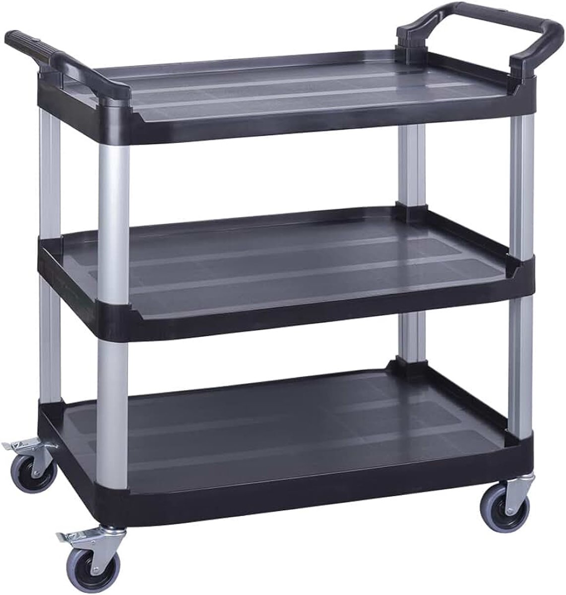 Serveerwagen met 3 planken, partitie, keukentrolley, draagvermogen 200 kg, reinigingswagen in restaurant, hotel, school, keuken, afvalwagen, rolwagen