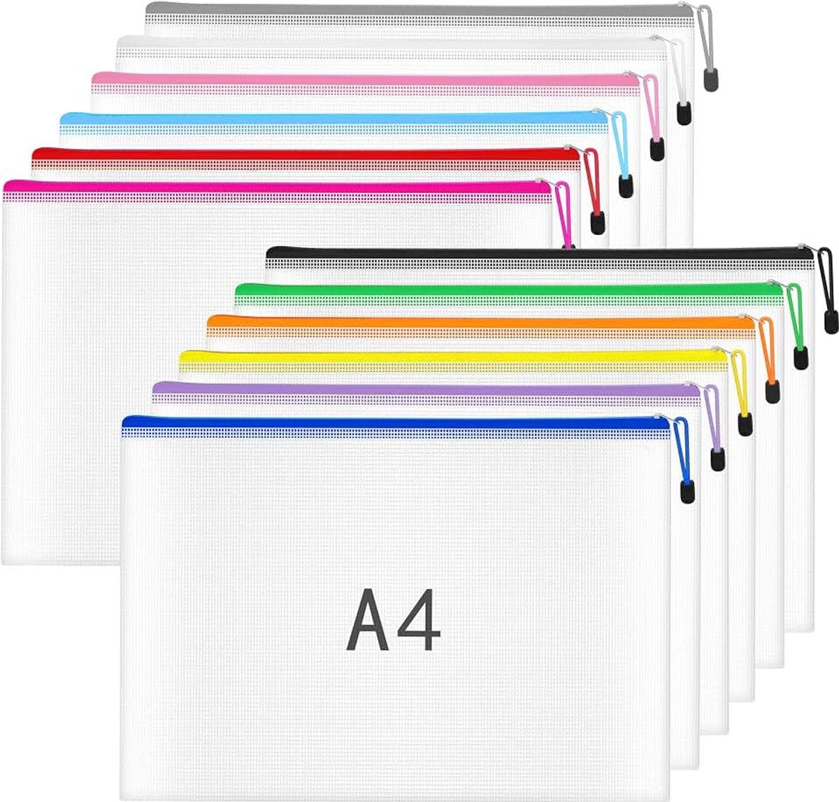 Portefeuilles A4 Zip Portefeuilles - 12 STKS Plastic Mappen Zip Lock Zakken A4 Zip Map Document Portemonnee Rits File Zakken voor Huishoudelijke Bills, Ontvangsten, Belangrijk