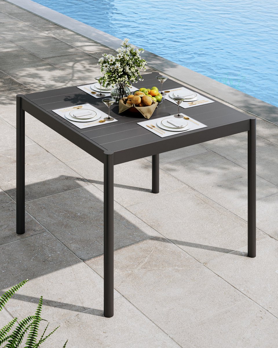 Tuintafel met Aluminium Tafelblad - 88x90x74cm - Eettafel Buiten - Rechthoekige Tafel 2-4 Personen - Metalen Frame - Weerbestendig Roestbestendig - Voor Balkon Tuin Zwembad