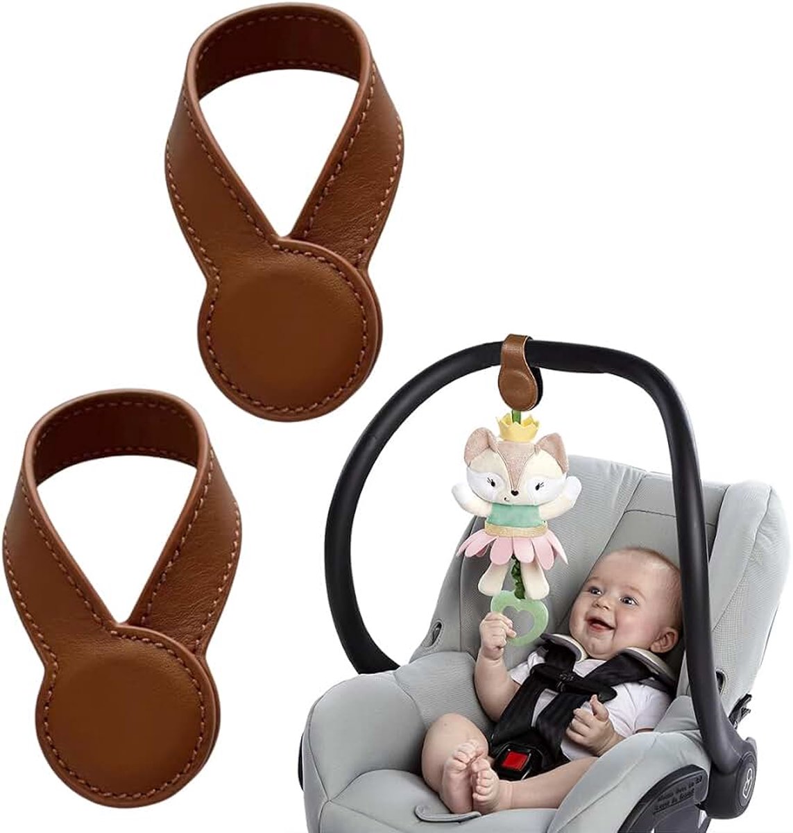 Set met 2 magnetische clips voor kinderwagen, voor het bevestigen van mousseline doeken en kinderwagenspeelgoed, universele kinderwagen, sterke grip zonder haken of klittenbandsluiting (bruin)