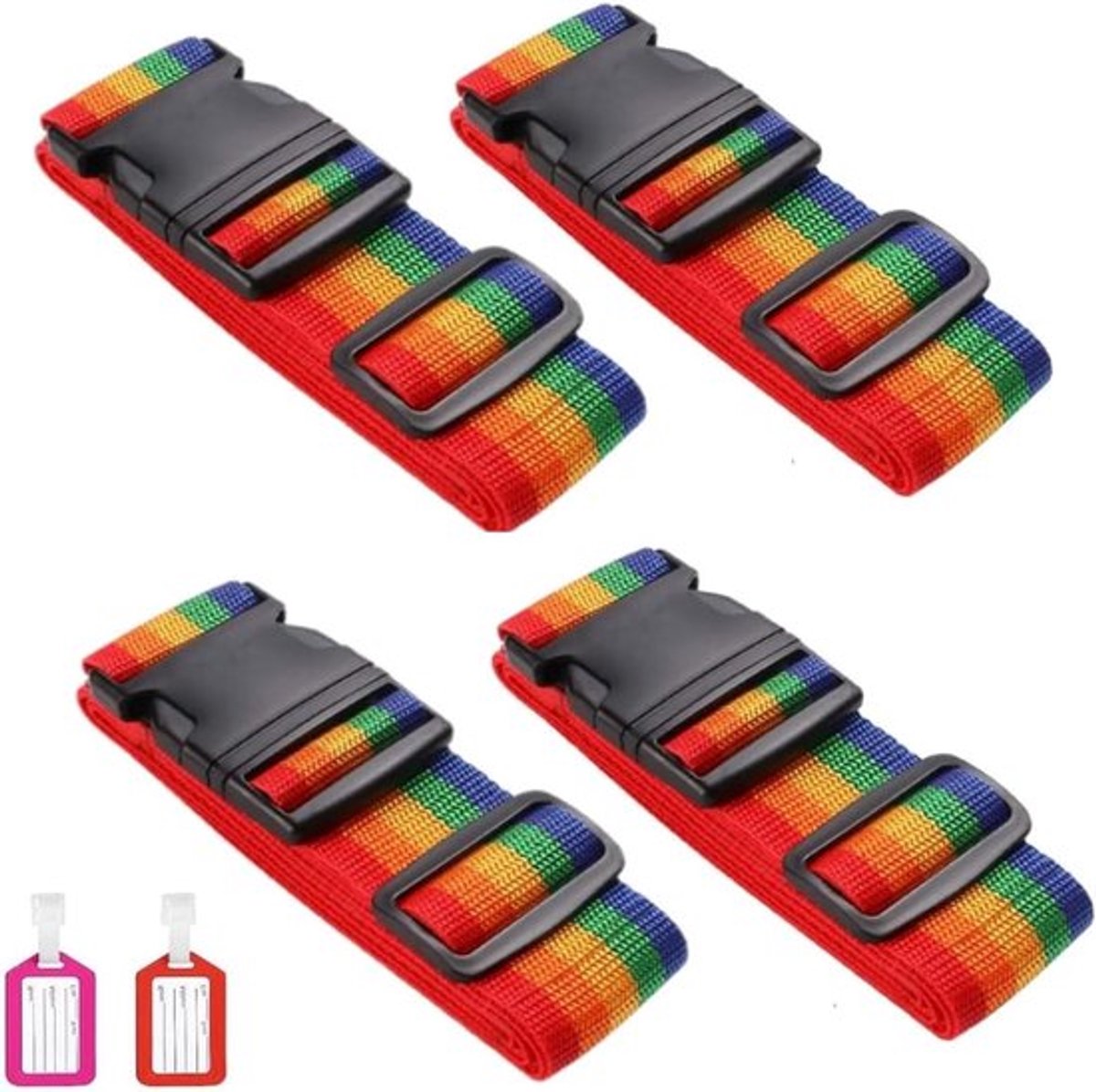 Premium Kofferband Set met 2 Kofferhangers, Verstelbare en Antislip Reisbanden voor Veilig Reizen - Regenboog Design, Geschikt voor Alle Koffers en Tassen