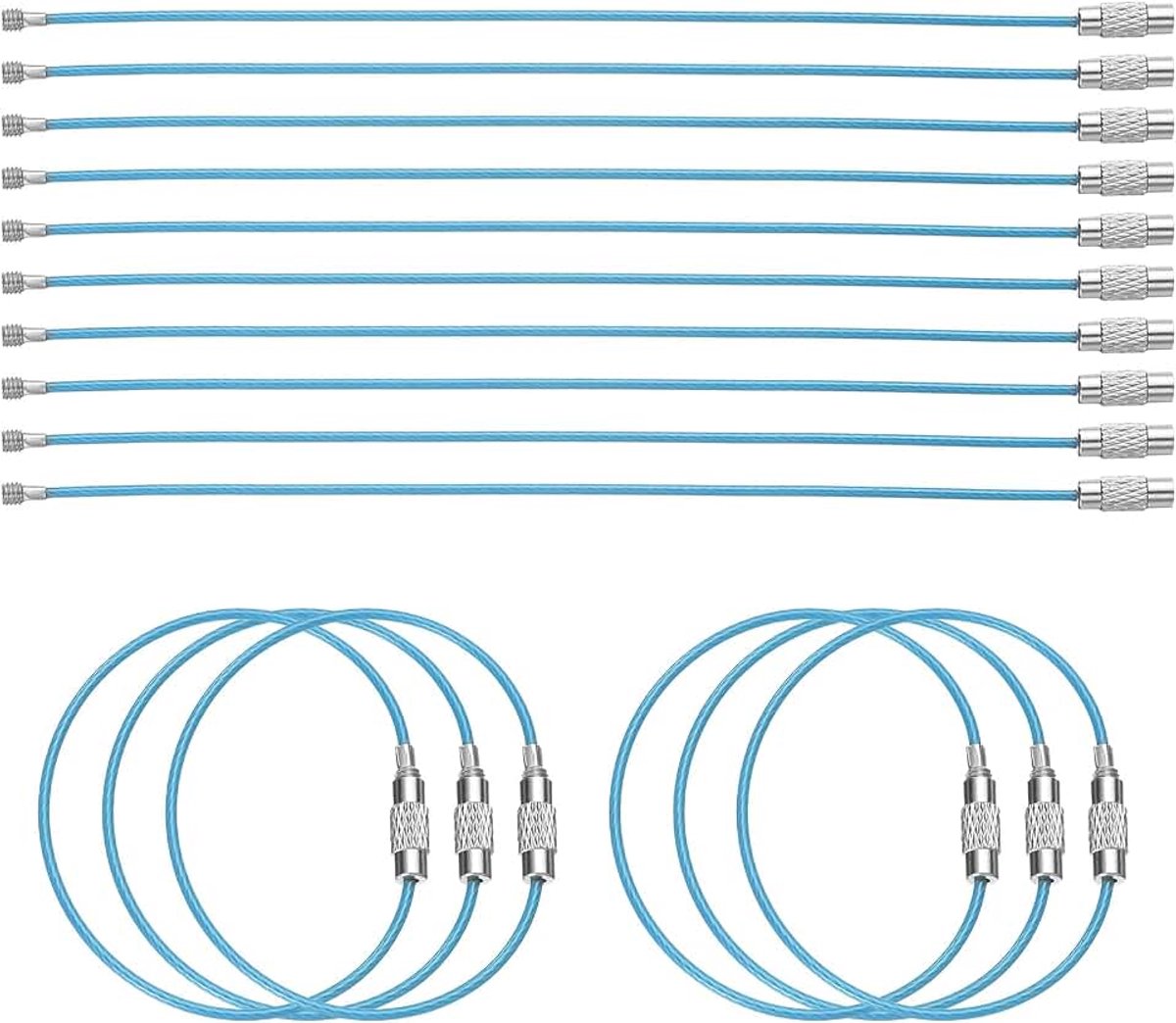 16 stuks kabelsleutelhangers van draad, 15,2 cm, met kunststof coating, 1,5 mm, met kunststof gecoate sleutelring van roestvrij staal, voor het ophangen van etiketten, bagage, sleutels, ID
