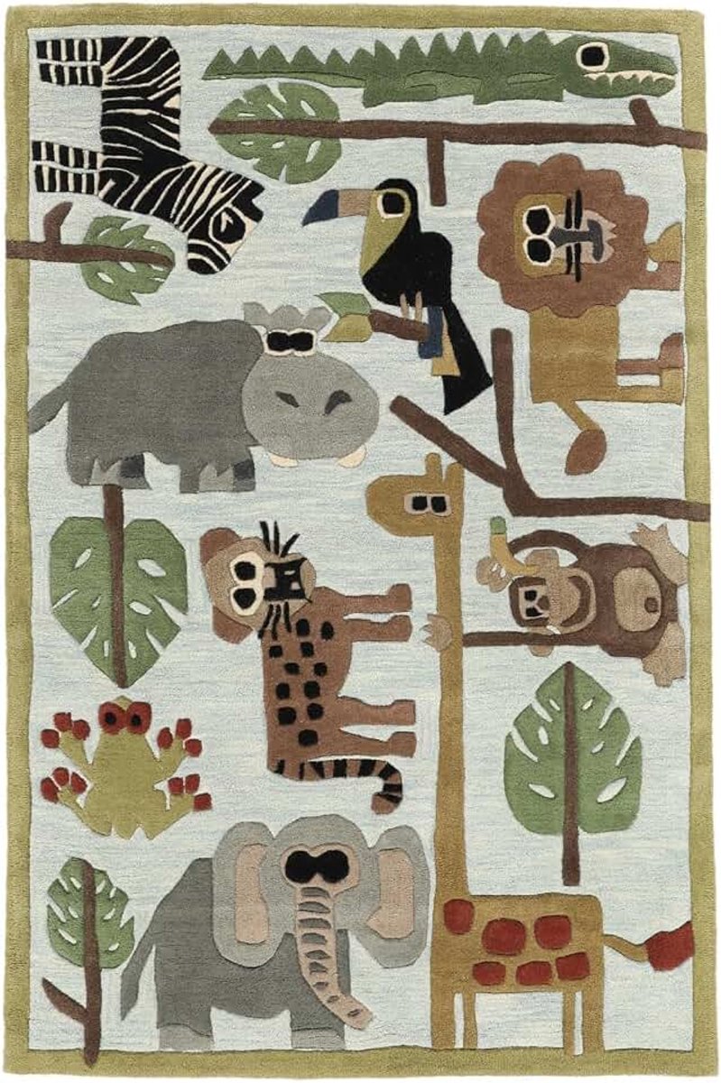 Zoo Handtufted Kinderkleed, 120 x 180 cm, Licht Blauw / | Rechthoekig, Middelpolig, Alleen chemisch reinigen, Zonder gevaarlijke chemicaliën, Kinderkamer