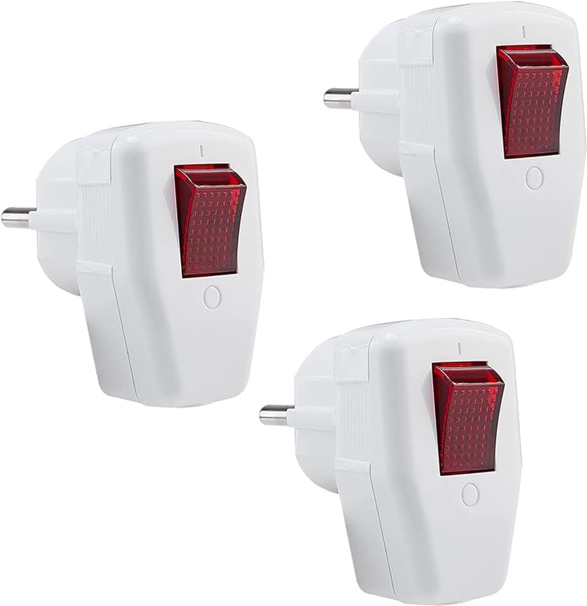 Stekker met schakelaar, 3 stuks, hoekstekker, IP20, binnen, 250 V (16 A), wit