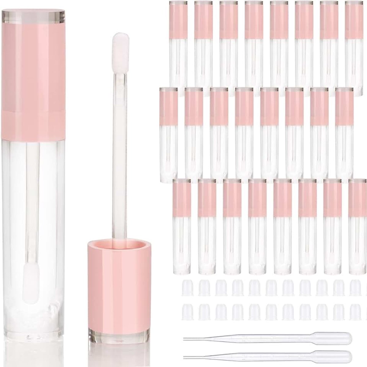 26 stuks navulbare lege 8ml lipgloss buizen met duidelijke toverstaf, ronde roze lipgloss containers,DIY cosmetische verpakking Container Bulk Groothandel, roze, Klassiek