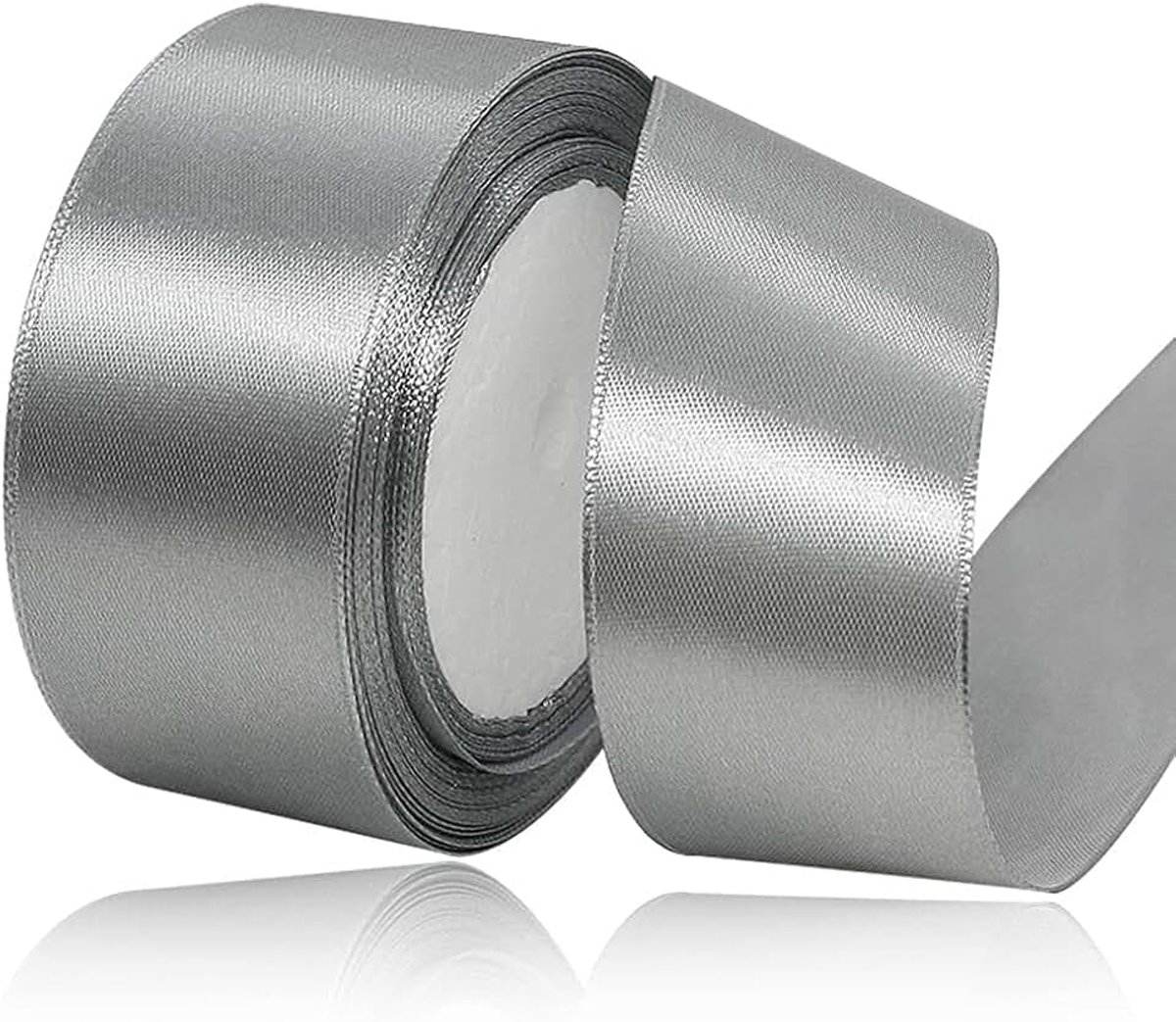 Lint, grijs, 22 m, 40 mm breed, cadeaulint, doe-het-zelf, handwerk, boeketten, naaiprojecten, strikken maken, decoratie voor