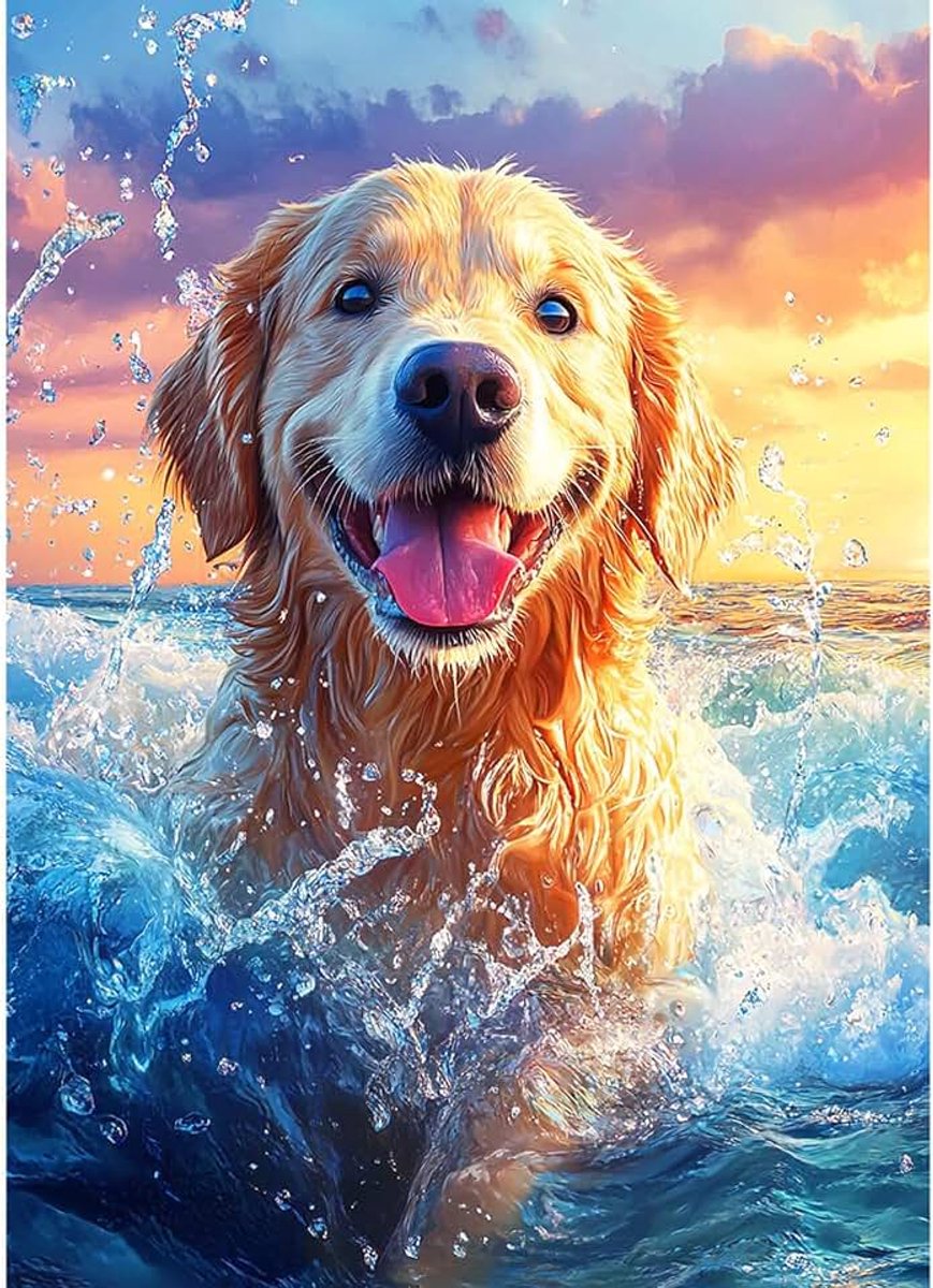 Diamond Painting Art Kits Volwassenen, DIY Diamond Art Painting Kits Golden Retriever, 30x40 cm Volledige Diamond Art Kits Volwassenen, Happy Dog Diamond Painting Craft voor Vrije Tijd