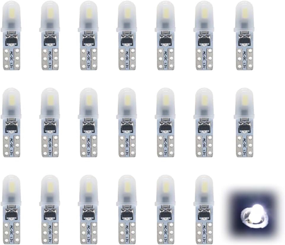 20 ledlampen, T5, wit, 12 V, 3014 SMD, dashboardverlichting en auto-interieur, ideale vervanging PC74 2721 286, hogere lichtprestaties, laag energieverbruik