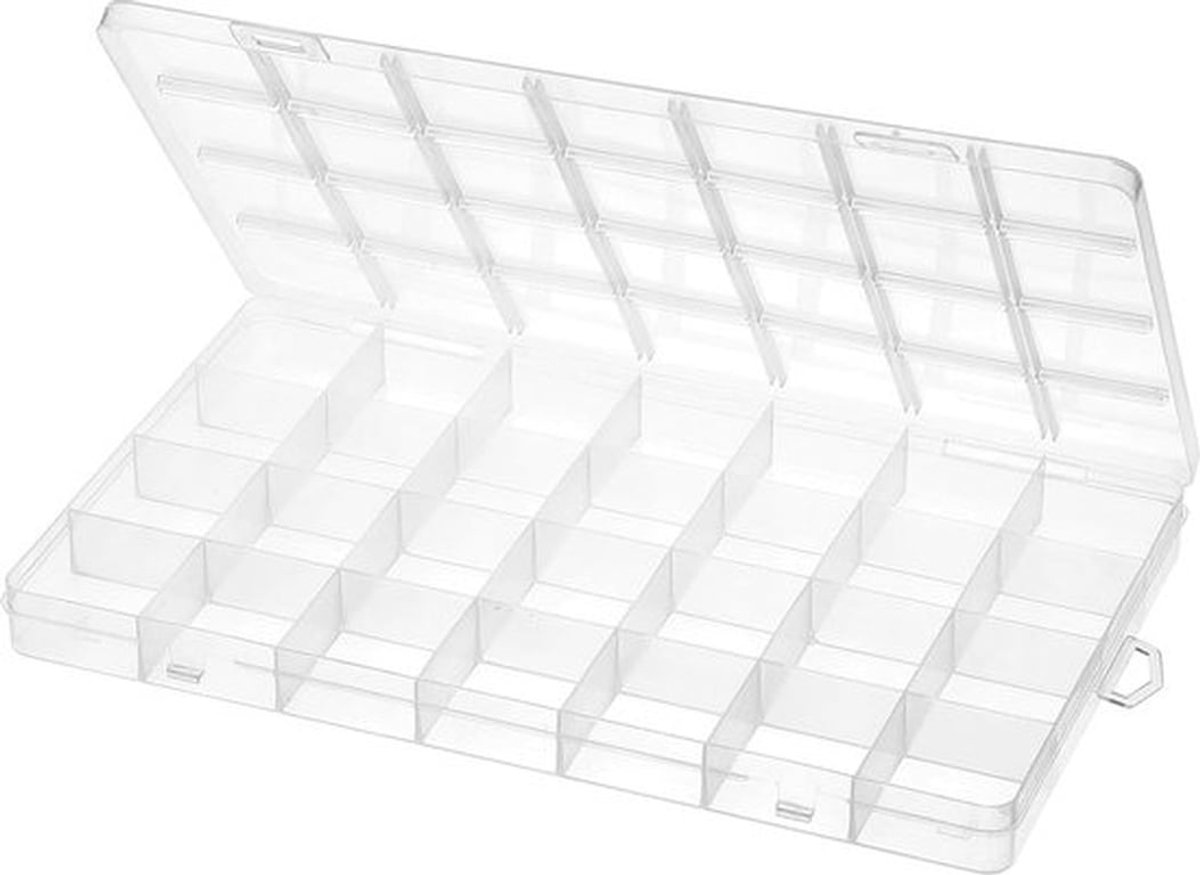 Transparante sorteerdoos - 28 vakken - hoogwaardig PP-materiaal - compact formaat