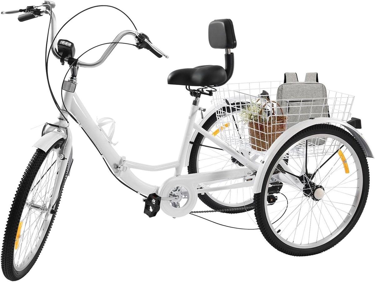 Driewieler voor volwassenen - Driewieler fiets - Comfortabel transport - Opvouwbaar frame - 24 inch - Wit