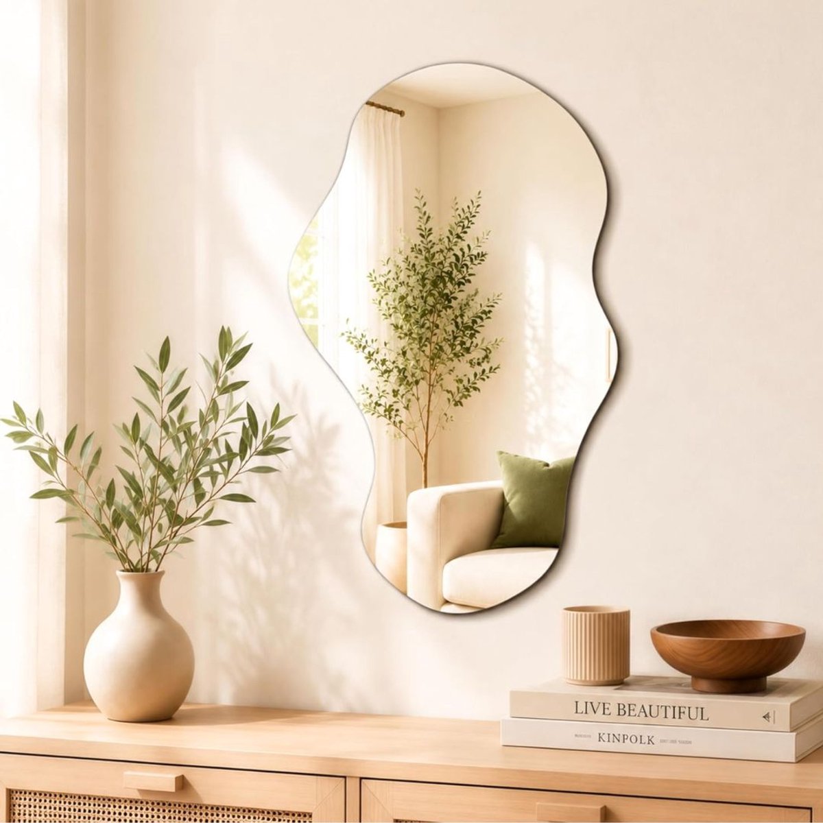 JCP® Organische Spiegel - Asymmetrische Spiegel - Wandspiegel - Wit - 89cm x 53cm x 2cm