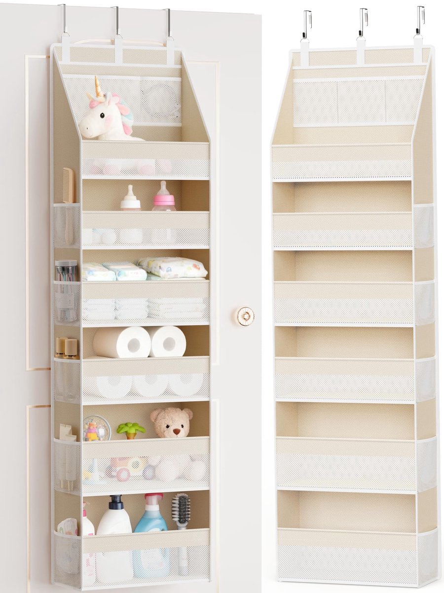 Casalora Deur Organizer - 6 Vakken met 13 Netvakjes - Opbergruimte voor Badkamer, Slaapkamer en Babykamer - Beige