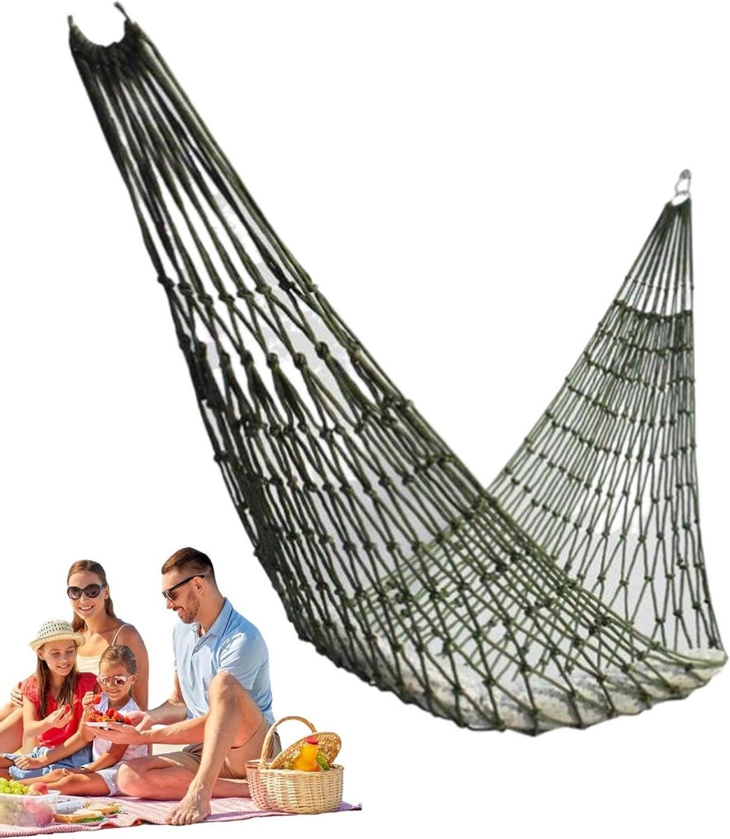 Mesh Hangmat - Kampeerhangmat Hangstoel - Buiten Ontspannen - Ergonomisch Ontwerp - 250x150 cm - Legergroen