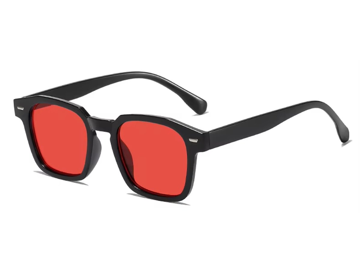 Retro Zonnebril 2026 - Zwart Frame - Rode Glazen