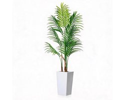 HOERFURIY - 147cm kunst areca palm grote rijke palm met hoge witte pot onderhoudsvrije tropische kunstplant voor binnen en buiten woning kantoor veranda decoratie