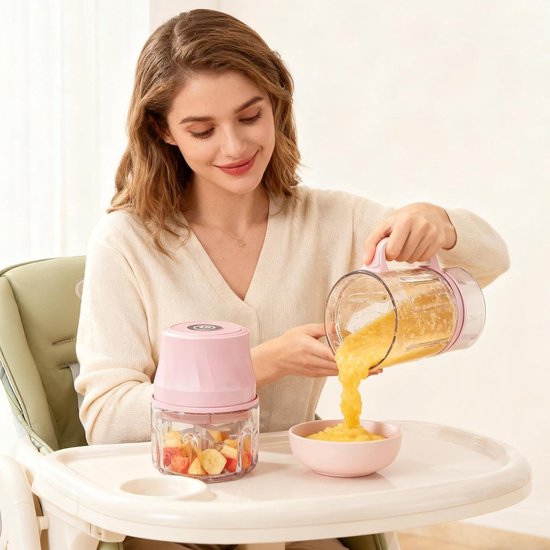 Mini Keukenmachine - Elektrische Hakker - Snel Ingrediënten Snijden - Eénknopsbediening - 350ml Capaciteit - Roze van MINI — afbeelding 3