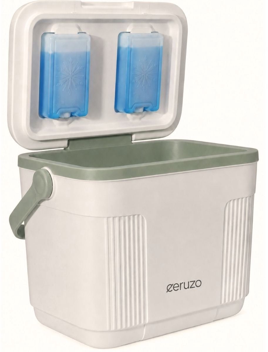 Ceruzo Koelbox 25 Liter - 2 Koelelementen in Deksel - Creme Wit OlijfGroen -Ruim