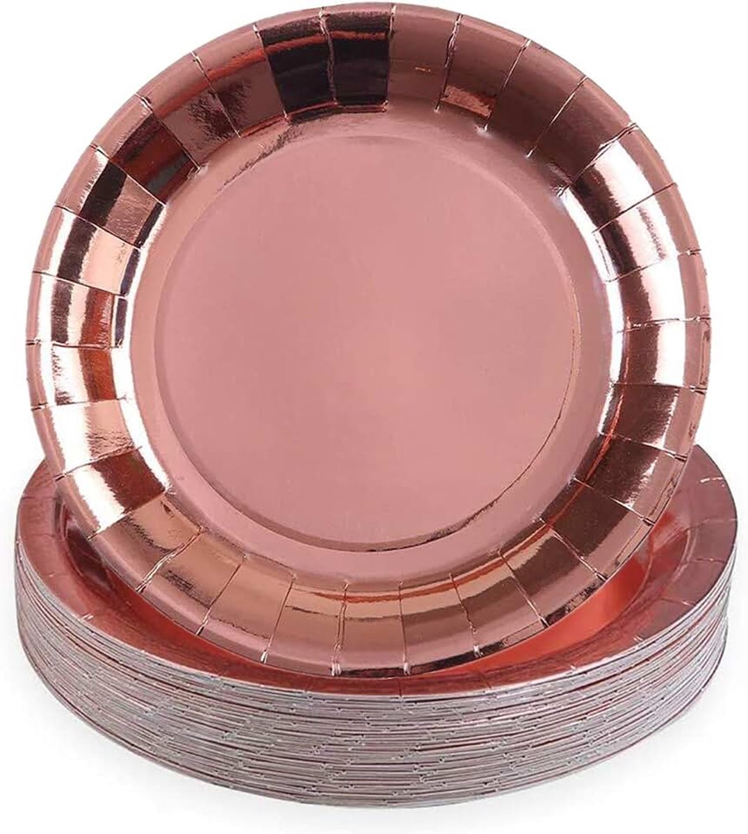 Rose Gold Verjaardagsdecoraties Papieren Platen, 9 inch Wegwerp Papieren Feestborden Servies Benodigdheden voor Meisjes Vrouwen Verjaardagsfeest, Bruiloft, Picknicks, Verjaardag Decoraties
