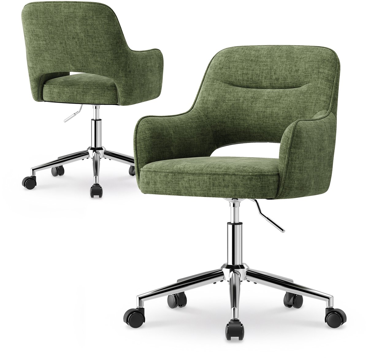 Colamy Ergonomische Bureaustoel - Zachte Fluwelen Bekleding - 360° Draaibaar - In Hoogte Verstelbaar - Comfortabele Dikke Zitting - Metalen Voetkruis - Stille Wieltjes - Groen
