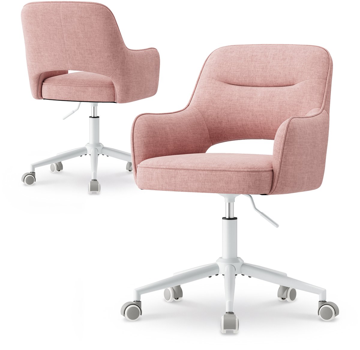 Colamy Ergonomische Bureaustoel - Zachte Fluwelen Bekleding - 360° Draaibaar - In Hoogte Verstelbaar - Comfortabele Dikke Zitting - Metalen Voetkruis - Stille Wieltjes - Roze