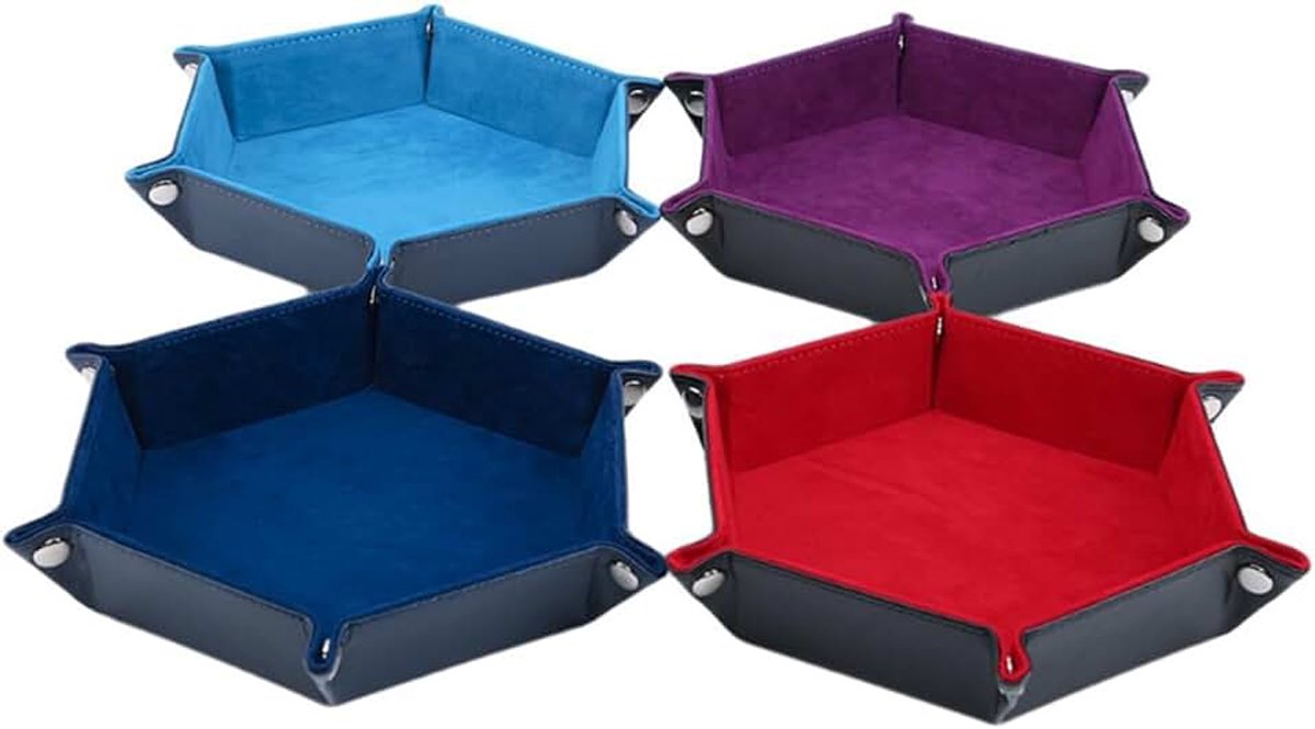 4 STUKS Hexagon Dobbelstenen Lade Rolhouder Opvouwbare PU Leer Dobbelstenen Laden voor RPG Tafelblad Games Bordspel accessoires