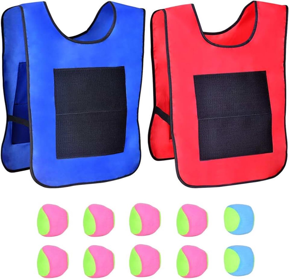 2 doelvesten met 10 klittenbandballen, werpspel met kleefjas, klittenbandbal, vest set voor kinderen