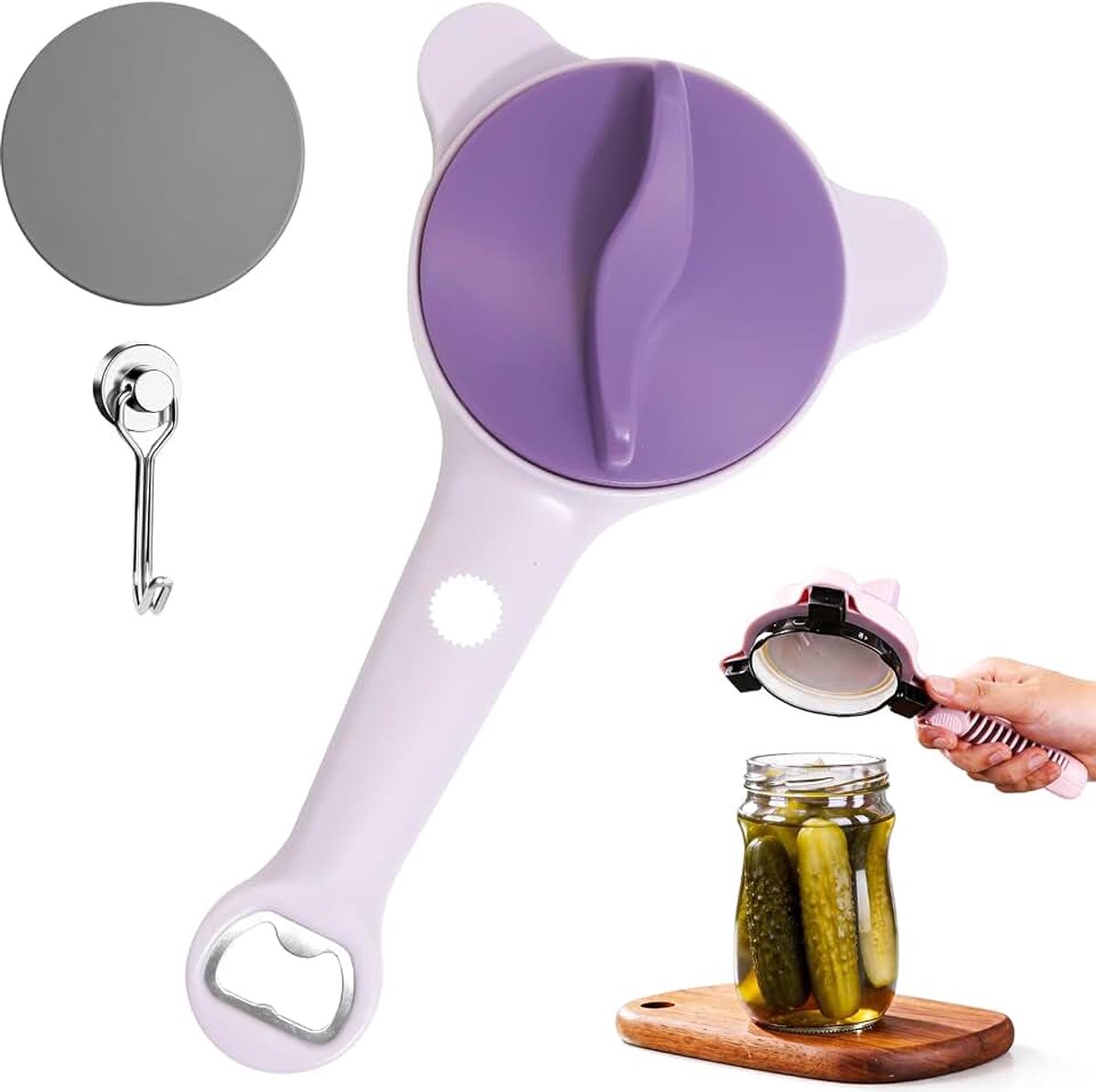 4-in-1 blikopener glasopener dekselopener paars voor senioren
