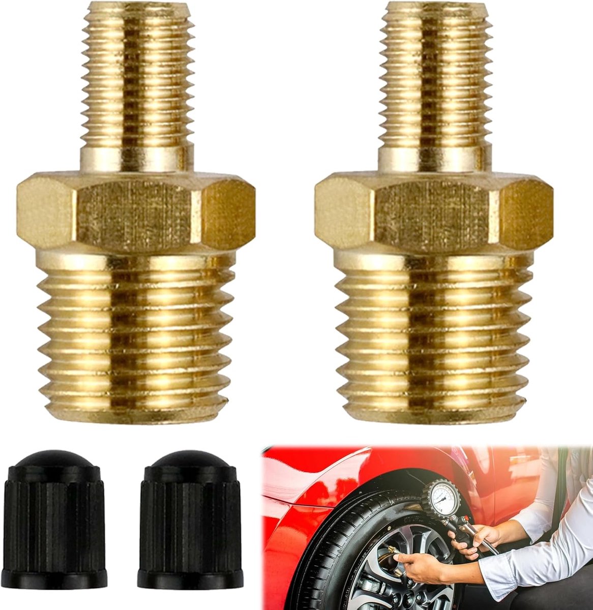 2 stuks adapter luchtpomp, luchtpompadapter 1/4 inch NPT (M), vulventielen, testventiel, bandenventiel, velgenventielen voor autoventieladapter voor luchtcompressor, draagbare luchtslang